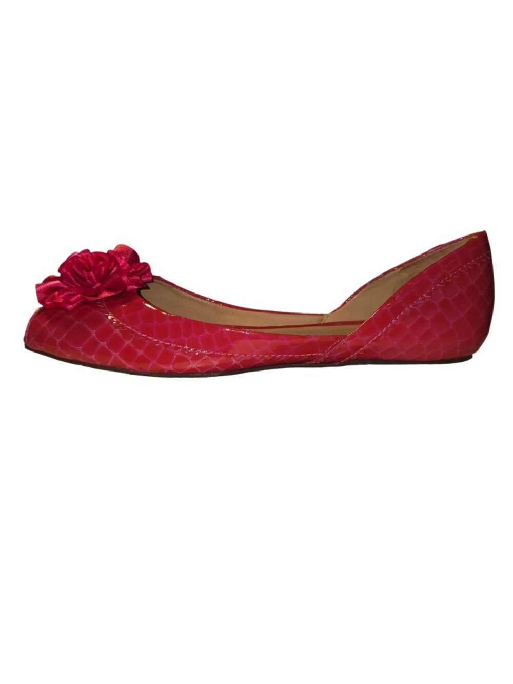 Lilly Pulitzer Pink Patent Leather Croc Embossed Flower Peep Toe D'Orsay Flats 9